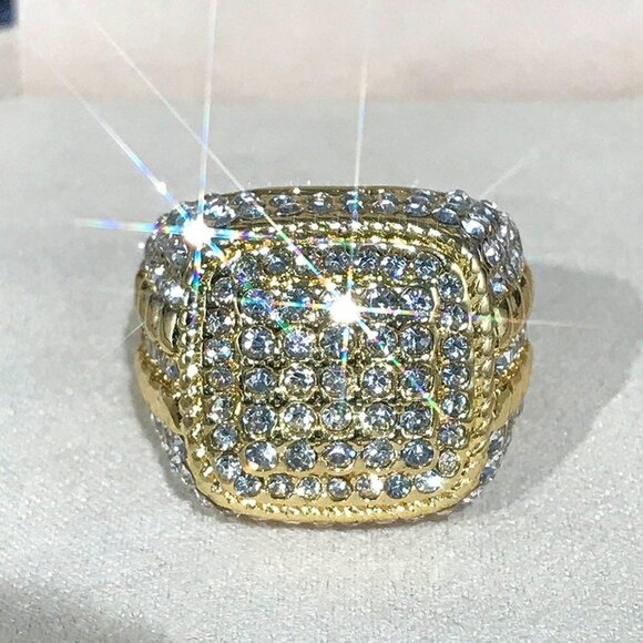 🌸 Crystal Rhinestone Zircon Wedding14K Gold Plated Diamond Ringfor MenUNVN12086 - Picture 7 of 9